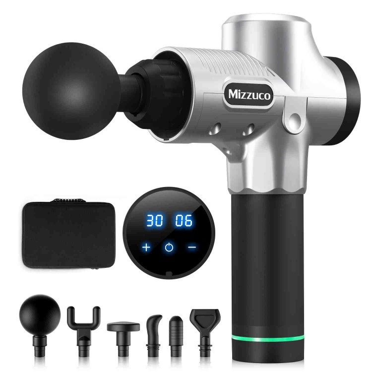 Muscle Massage Gun LCD Touch Screen,Deep Tissue Percussion Muscle Massager for Pain Relief Professional Personal Handheld 30 Speed Level Silver