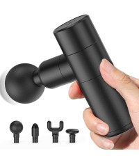 Mini Massage Gun, Tissue Percussion Muscle Massager Mini Massager with 4 Speeds Adjustment and 4 Heads, Handheld Electric Body Massager Sports Drill for Deep Relaxation, Pain Relief,Portable Quiet Brushless Motor Cordless Black